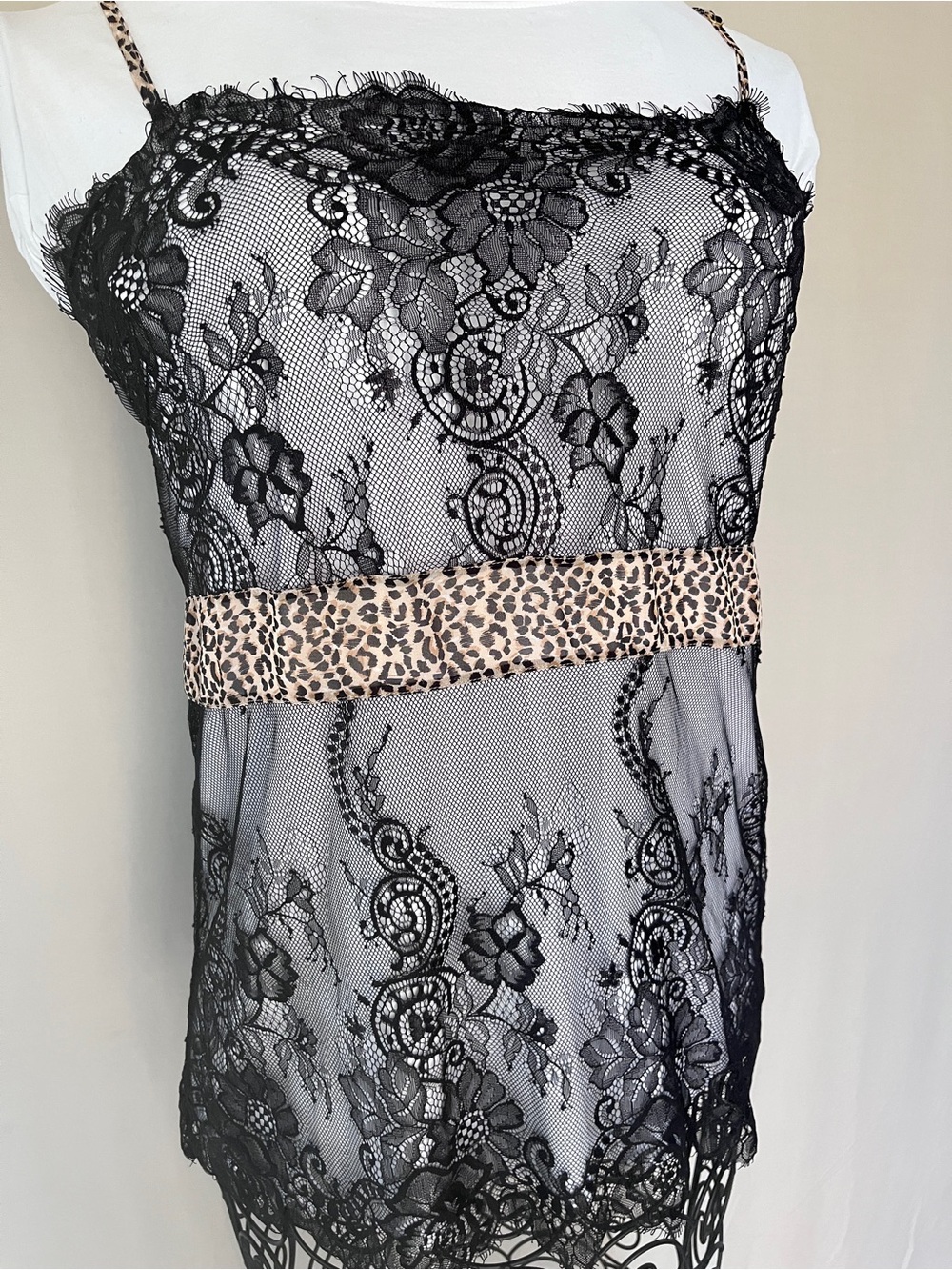 Jezebel Sheer Lace Babydoll Chemise Leopard Bow Lingerie L